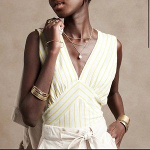 NWT Banana Republic Malibu V-Neck Sleeveless Striped Tee- L